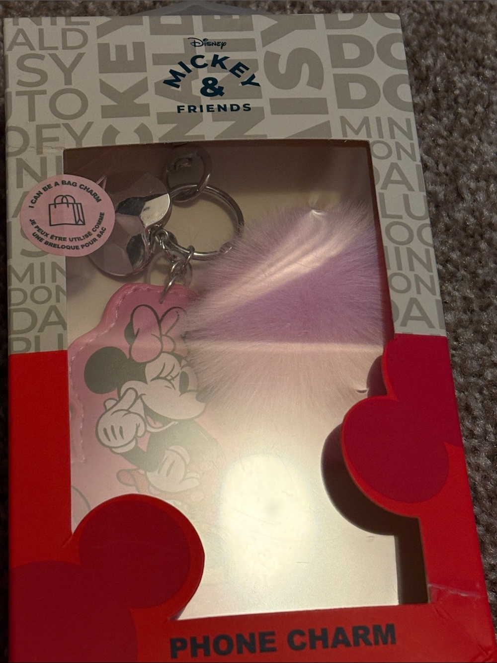Disney Pink Minnie Mouse Pom Pom Keychain Phone Charm